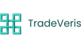 Logo of TradeVeris – a square, looping, turquoise Celtic Knot –, on the right of it the name TradeVeris